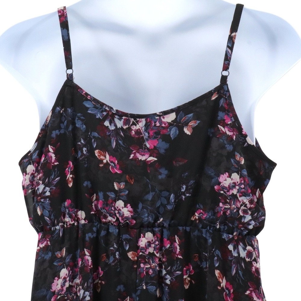 Torrid Floral Chiffon Midi Dress 1X Black Pink Empire Waist Pockets Plus - Picture 7 of 11